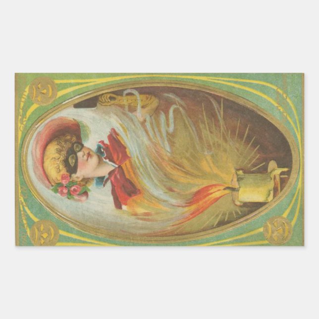 Halloween Masquerade Woman Vintage Rectangular Sticker (Front)