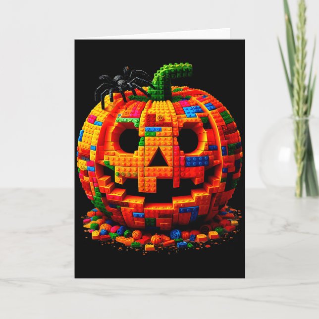 Halloween Master Builder Pumpkin Kids Building Blo Card (Front)