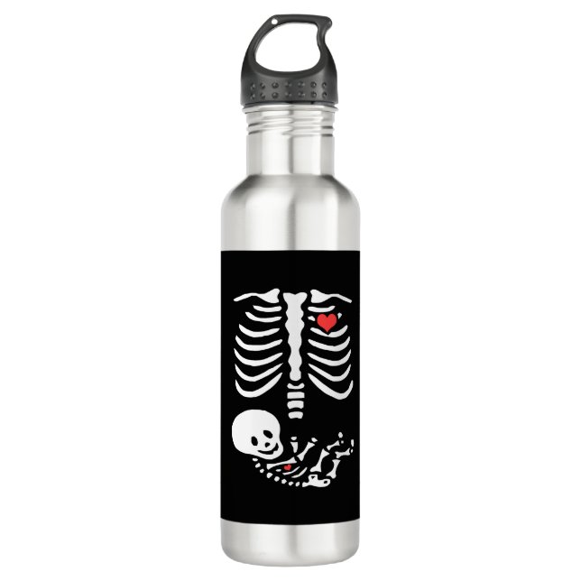Halloween maternity shirt skeleton maternity 710 ml water bottle (Front)