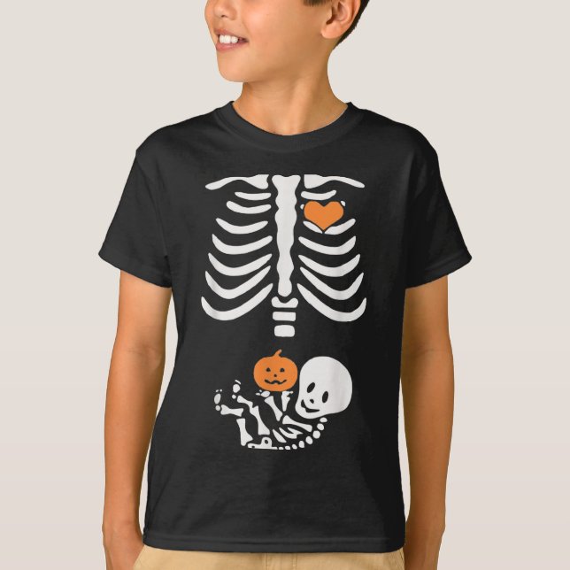 Halloween Maternity Skeleton Baby Heart Pregnancy  T-Shirt (Front)