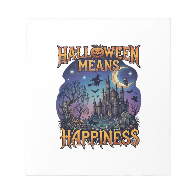Halloween Means Happiness Haunted Castle Witch Moo Notepad (Front)