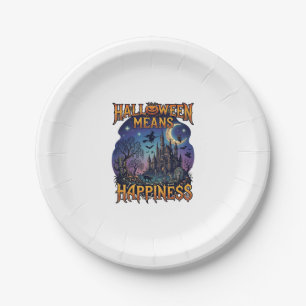 Halloween Means Happiness Haunted Castle Witch Moo Paper Plate
