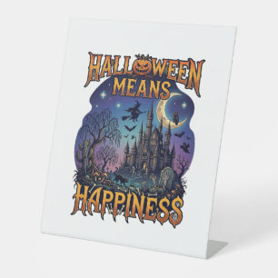 Halloween Means Happiness Haunted Castle Witch Moo Pedestal Sign