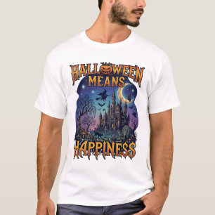 Halloween Means Happiness Haunted Castle Witch Moo T-Shirt