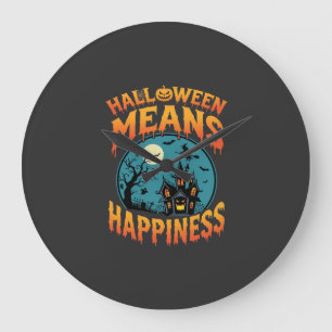 Halloween Means Happiness Haunted House Vector Large Clock