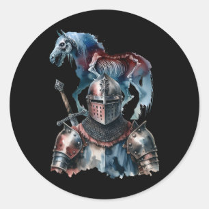Halloween Medieval Knight Horses Knight Armor Hors Classic Round Sticker