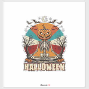Halloween Meditating Pumpkin Skeleton Retro Sun Ba