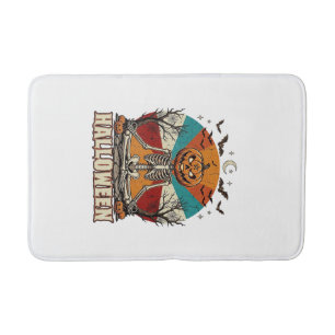 Halloween Meditating Pumpkin Skeleton Retro Sun Ba Bath Mat
