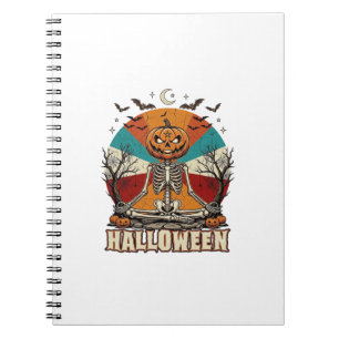 Halloween Meditating Pumpkin Skeleton Retro Sun Ba Notebook