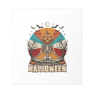 Halloween Meditating Pumpkin Skeleton Retro Sun Ba Notepad
