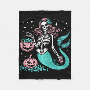 Halloween Mermaid Funny Skeleton Fleece Blanket