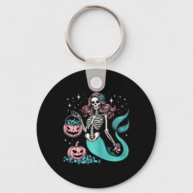 Halloween Mermaid Funny Skeleton  Key Ring (Front)