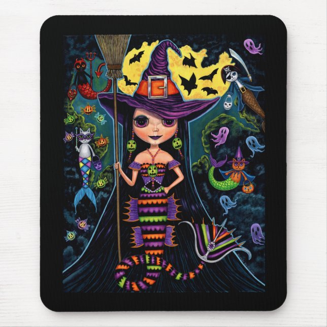 Halloween Mermaid Witch Mercats Ghosts Pumpkins  Mouse Pad (Front)