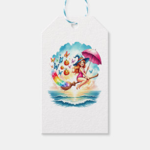 Halloween Mermaid Witch on Broom Gift Tags