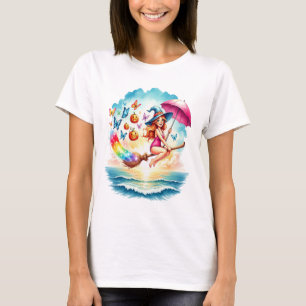 Halloween Mermaid Witch on Broom T-Shirt