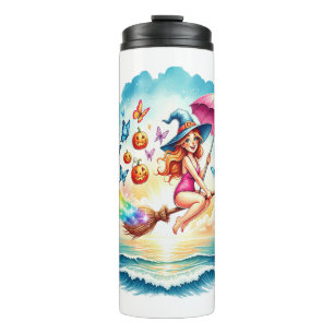 Halloween Mermaid Witch on Broom Thermal Tumbler