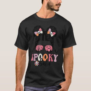 Halloween Messy Bun Girl Spooky Babe Season Groov T-Shirt