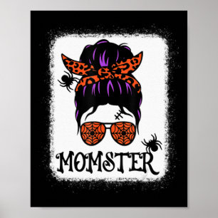 Halloween Messy Bun Leopard Pumpkin Momster Poster