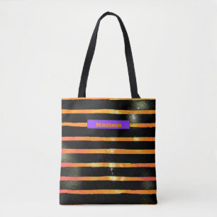 Halloween Metallic Stripe Personalised Trick Treat Tote Bag
