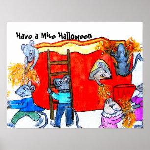 HALLOWEEN MICE CLEAN THE PUMPKIN  POSTER