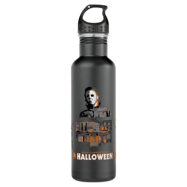 Halloween Michael and House Illustration  710 Ml Water Bottle (Front)