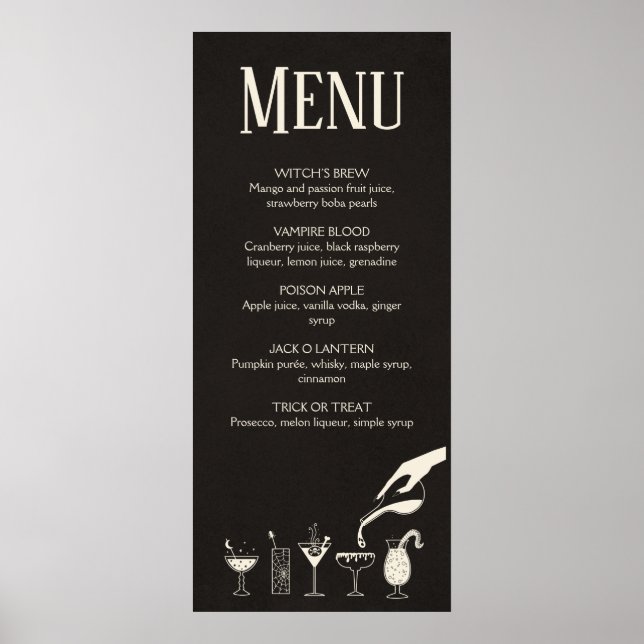 Halloween mid century modern cocktail menu poster (Front)