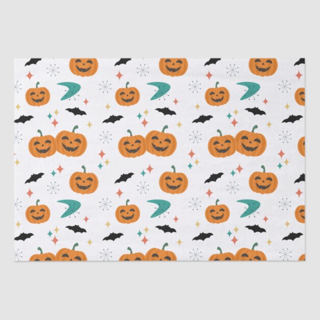 Halloween Mid Century Pumpkins Pattern Tissue Paper (Front)