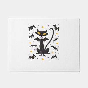 Halloween Mid Century Retro Vampire Black Cat  Doormat