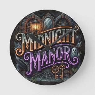 Halloween Midnight Manor Haunted House Round Clock