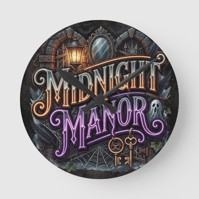 Halloween Midnight Manor Haunted House  Round Clock (Front)