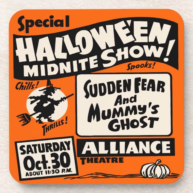 Halloween Midnite Show - Vintage Spook Show Poster Coaster (Front)
