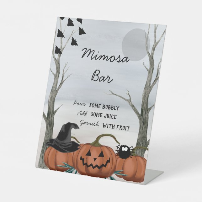 Halloween Mimosa Bar Sign, Halloween Party Pedestal Sign (Front)