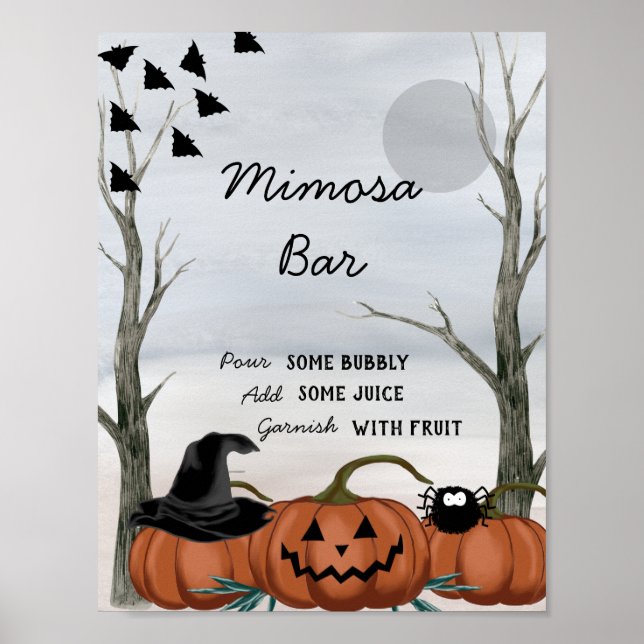 Halloween Mimosa Bar Sign, Halloween Party Poster (Front)