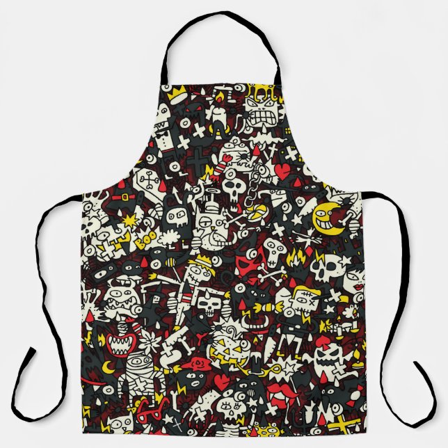 Halloween Mini Doodle Vintage Pattern Apron (Front)