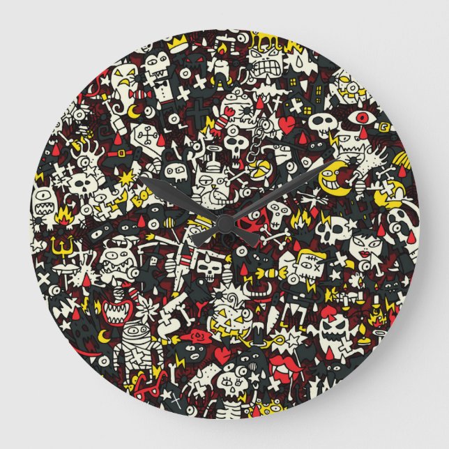 Halloween Mini Doodle Vintage Pattern Large Clock (Front)