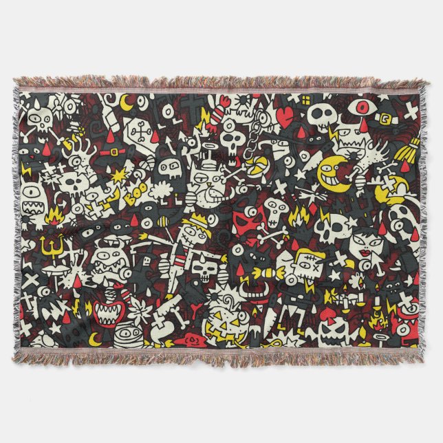 Halloween Mini Doodle Vintage Pattern Throw Blanket (Front)