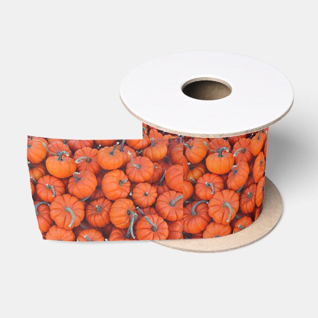 Halloween Mini Pumpkin Fall Autumn Pattern Photo Satin Ribbon (Spool)
