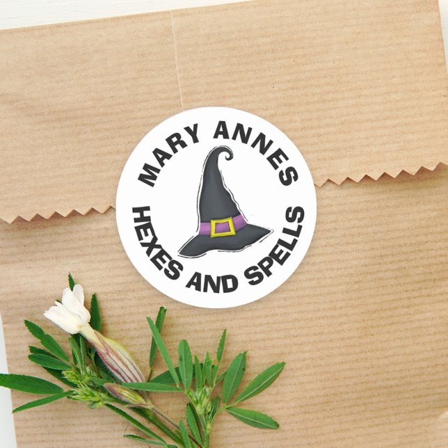 Halloween Minimalist Witches Hat Whimsical Favour Classic Round Sticker (Creator Uploaded)