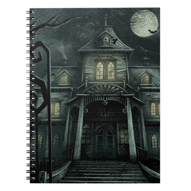 Halloween Mint Jungle Green Haunted Manor   Notebook (Front)