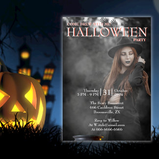 Halloween Modern Gothic Witch Brewing Dark Photo Invitation