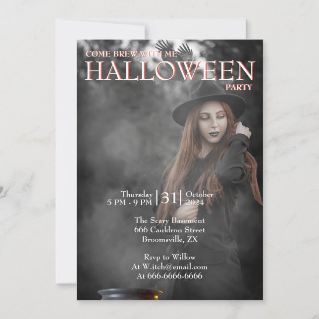 Halloween Modern Gothic Witch Brewing Dark Photo Invitation (Front)