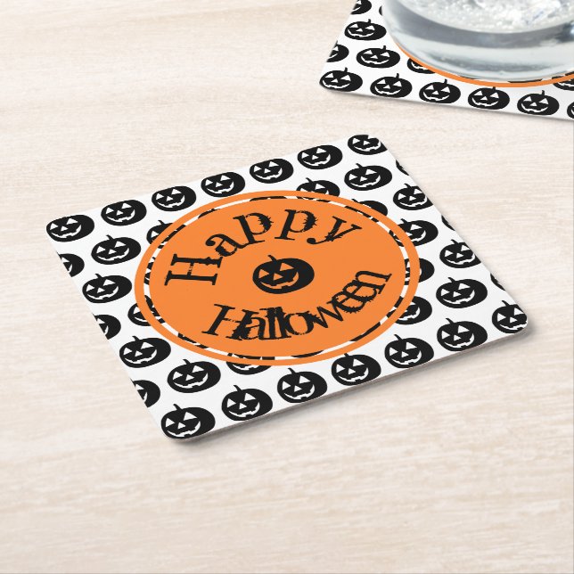 Halloween Modern Pumpkin Design Square Paper Coaster (Angled)