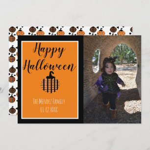 Halloween Modern Pumpkin Pattern Photo Card