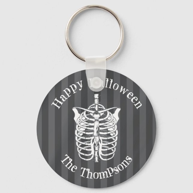 Halloween Modern Spooky Skeleton X-Ray  Key Ring (Front)