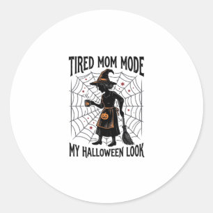 Halloween Mom Shirt Tired Costume Vintage Graphic_ Classic Round Sticker