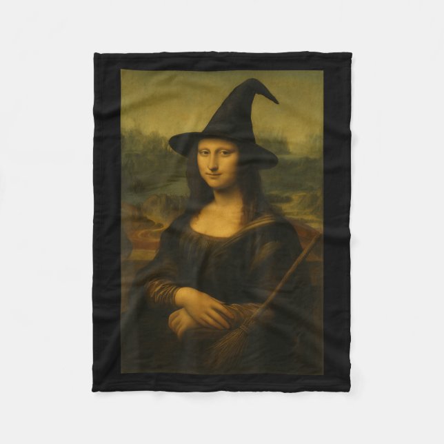 Halloween Mona Lisa Witch  Fleece Blanket (Front)