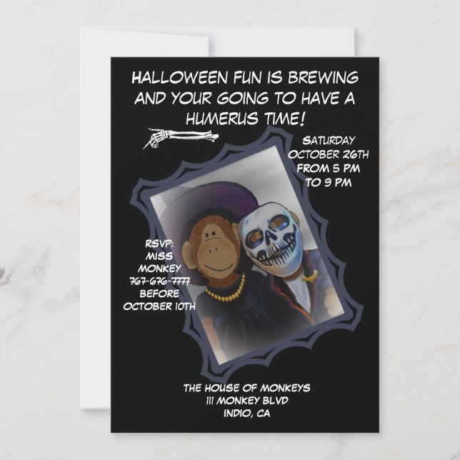 Halloween Monkey-Witch party Invitation (Front)