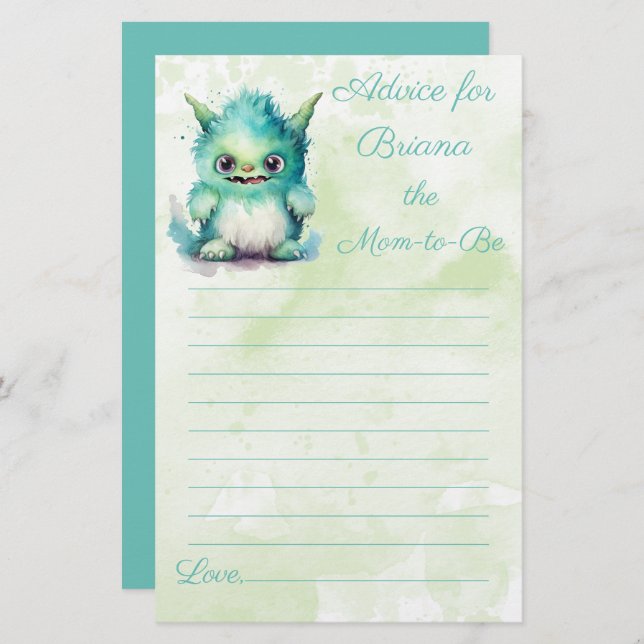 Halloween Monster Boy Baby Shower Advice for Mum (Front/Back)