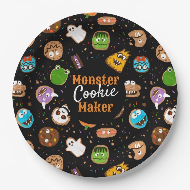 Halloween Monster Cookie Maker fun colourful Paper Plate (Front)