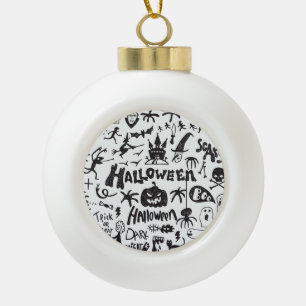 Halloween Monster Doodles Fun Ceramic Ball Christmas Ornament